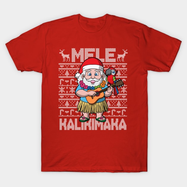 Mele Kalikimaka Hawiian Christmas Santa T-Shirt by E